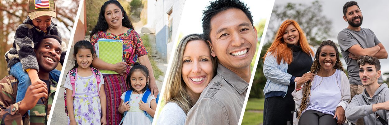 Banner image featuring a series of photos with diverse groups of people.